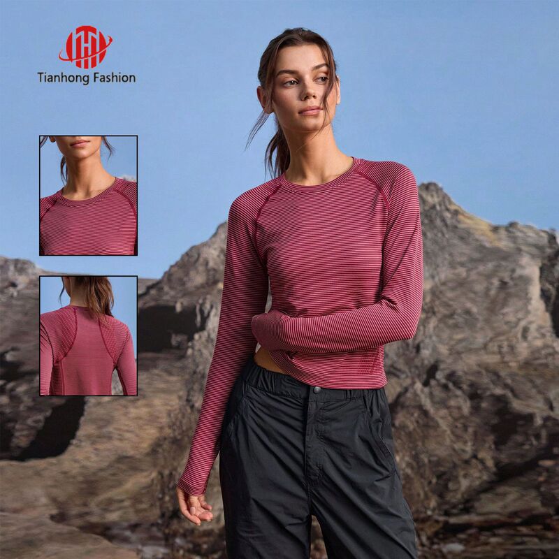 New Women's Yoga Wear Long-Sleeved Round Neck Slim Fit Elastic Sports Running Fitness Top Outdoor Leisure