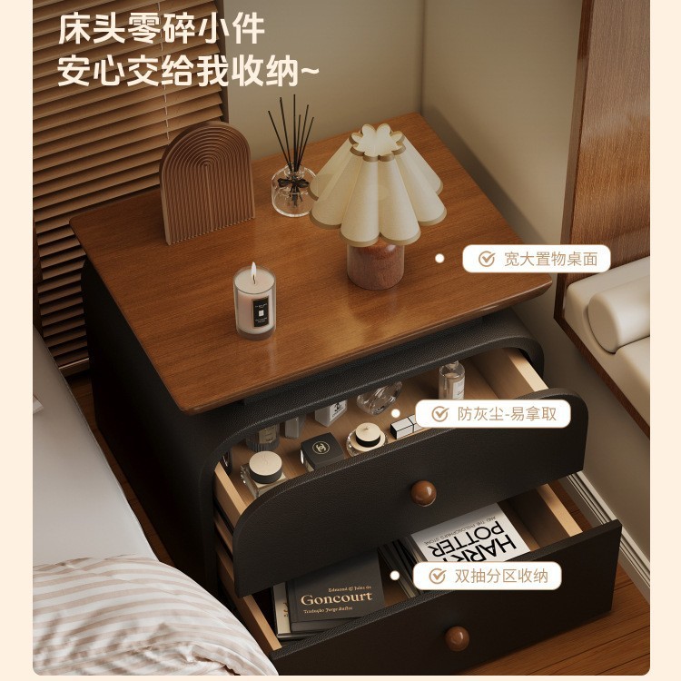 設置不要の無垢材ベッドサイドテーブル 2025 新しい小型ホームベッドルーム中古クリームスタイルシンプルモダンな収納キャビネット|undefined