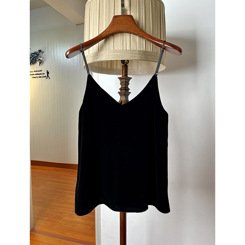 Silk Velvet Black Camisole Women's Summer Thin Fashionable V Neck Inner Bottoming Slim Top