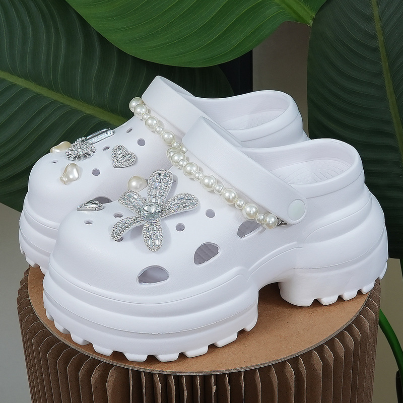 Height-Increasing 10cm Fashion Versatile Pearl Chain Crystal Flower Clogs for Women Outdoor Thick-Soled Non-Slip Sandals Height-Increasing 10cm Fashion Versatile Pearl Chain Crystal Flower Clogs for Women Outdoor Thick-Soled Non-Slip Sandals