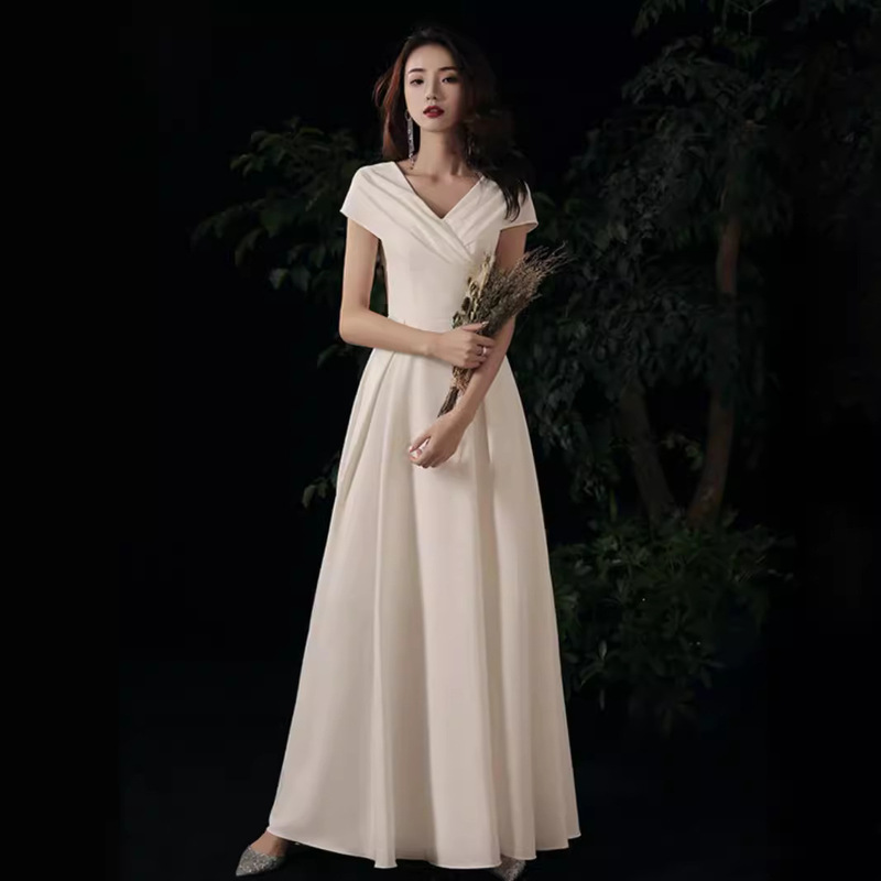 White Temperament Celebrity Evening Dress dress Women Registration License Usually Wear Birthday Banquet French Dress