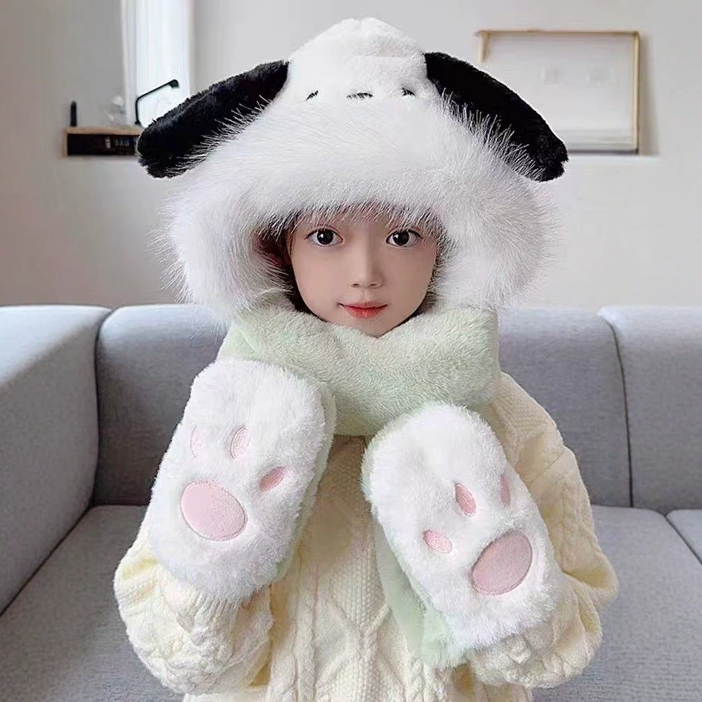 Children's cartoon scarf, hat, keep warm cute set with hood, gloves, 3 piece set