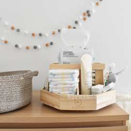 木制尿不湿收纳盒可360度旋转式婴儿尿不湿存储盒木制储物盒