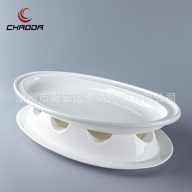 Restaurant 18/20inch Ceramic fish grill, candle alcohol warmer, large fish plate heating stove
