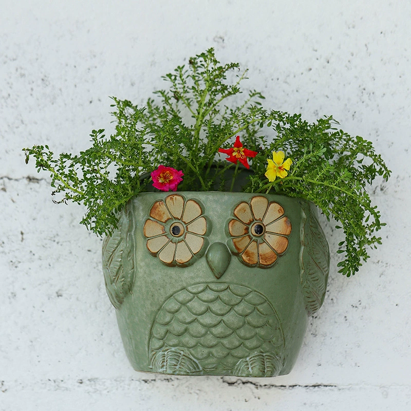 Настенный цветочный горшок Керамический винтажный цветочный горшок Подвесной горшок Зеленая Роза Подвесной настенный мясистый цветочный горшок Настенное декоративное цветочное устройство