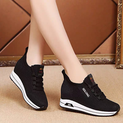 Women's Casual Shoes 2024 Spring New Heightening Sports Shoes Women's Fashion Korean Version Flying Weave Breathable Running Shoes Women's Shoes