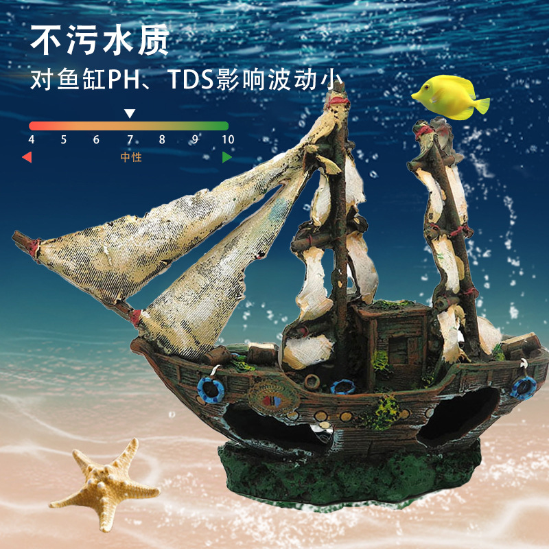 Acuario, pecera, barco pirata, naufragio, naufragio, artesanía de resina, decoración, paisaje, escondite, decoración, galeón