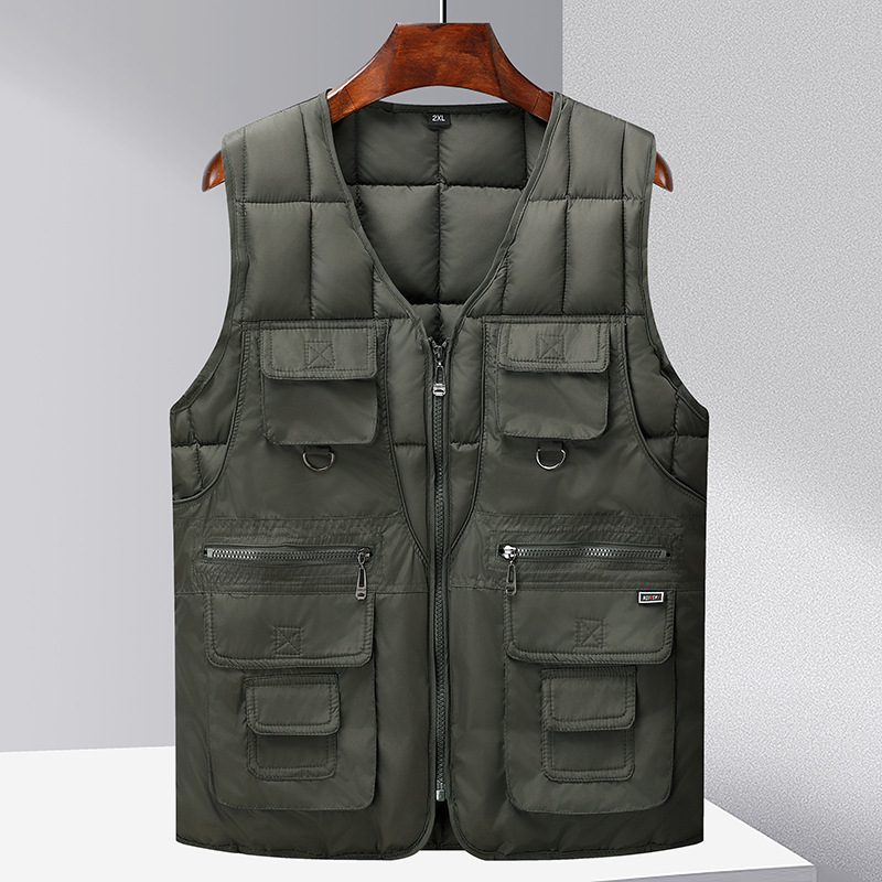 Men's Multi-Pocket Cotton Vest for Dad, Thickened and Warm for Autumn and Winter, Outdoor Hiking and Fishing Workwear, Middle-Aged and Elderly Vest Men's Multi-Pocket Cotton Vest for Dad, Thickened and Warm for Autumn and Winter, Outdoor Hiking and Fishing Workwear, Middle-Aged and Elderly Vest
