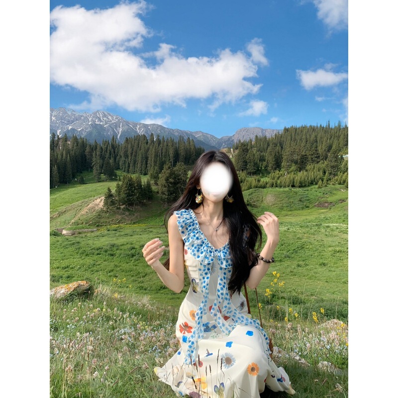 一颗甜桃yikett《杜乐丝花园》印花连身裙女夏日绝美多巴胺小裙子|undefined