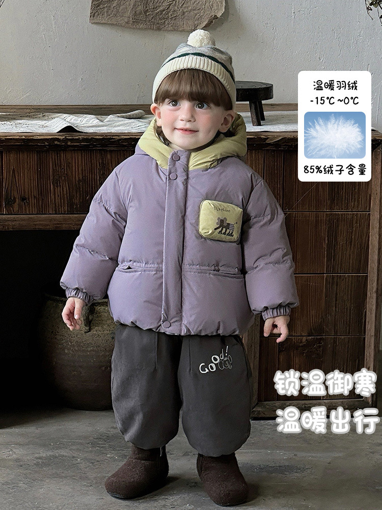 Children's velvet winter down jacket for boys for early age