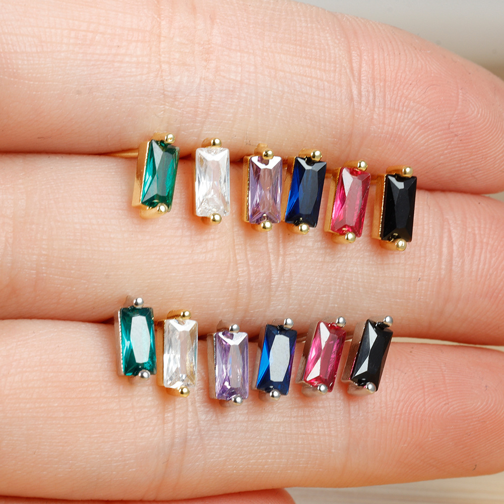 1 Pair Simple Style Rectangle Plating Inlay Copper Zircon Ear Studs display picture 3