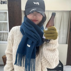 韩系博主同款羊毛混纺纯色围巾女冬复古百搭氛围感保暖情侣围脖男