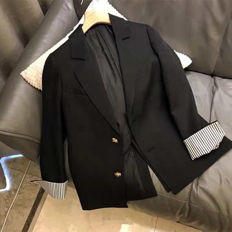 Casual Blazer for Women, New Korean Style, Loose Fit, Khaki Small Suit for Women, Black for Autumn and Winter
