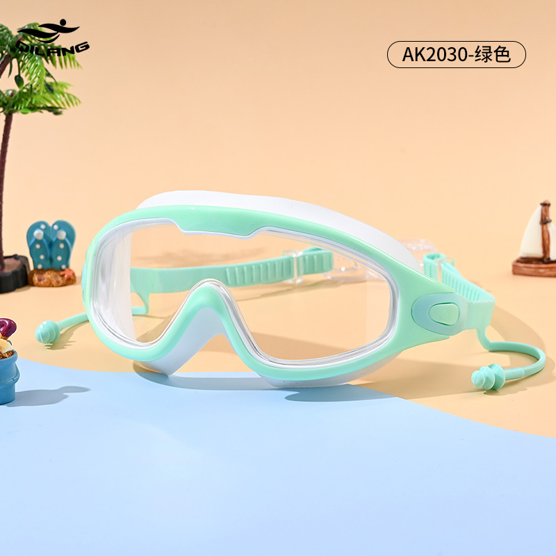Gafas de Natación de Marco Grande para Adultos de PC Antivaho e Impermeable con Tapones de Oídos para Natación y Buceo