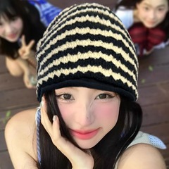 2025春夏新款条纹堆堆帽潮流个性大头围头巾帽男女通用休闲包头帽