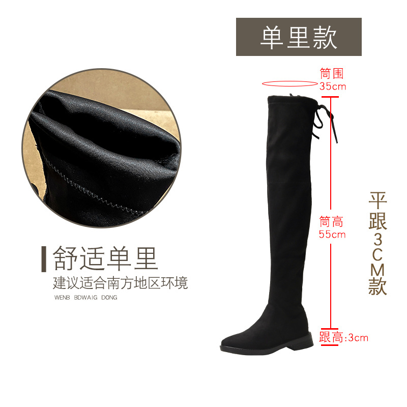 Botas sobre la rodilla para mujer 2020 Otoño e invierno nuevas botas largas forradas de vellón planas elásticas de tacón grueso botas altas delgadas image 7
