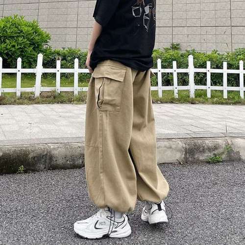 Streetwear Work Pants for Men - Japanese High Street, Harajuku Style, Straight Leg, Loose Fit, Trendy Hong Kong Style, Retro Wide Leg Pants - Dropshipping One Piece