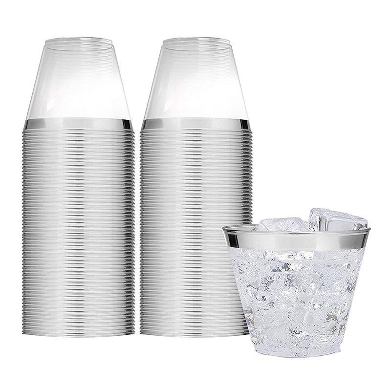 9OZ taza de plástico de plata taza de postre desechable copa de vino taza de comida occidental utensilios para beber taza image 3