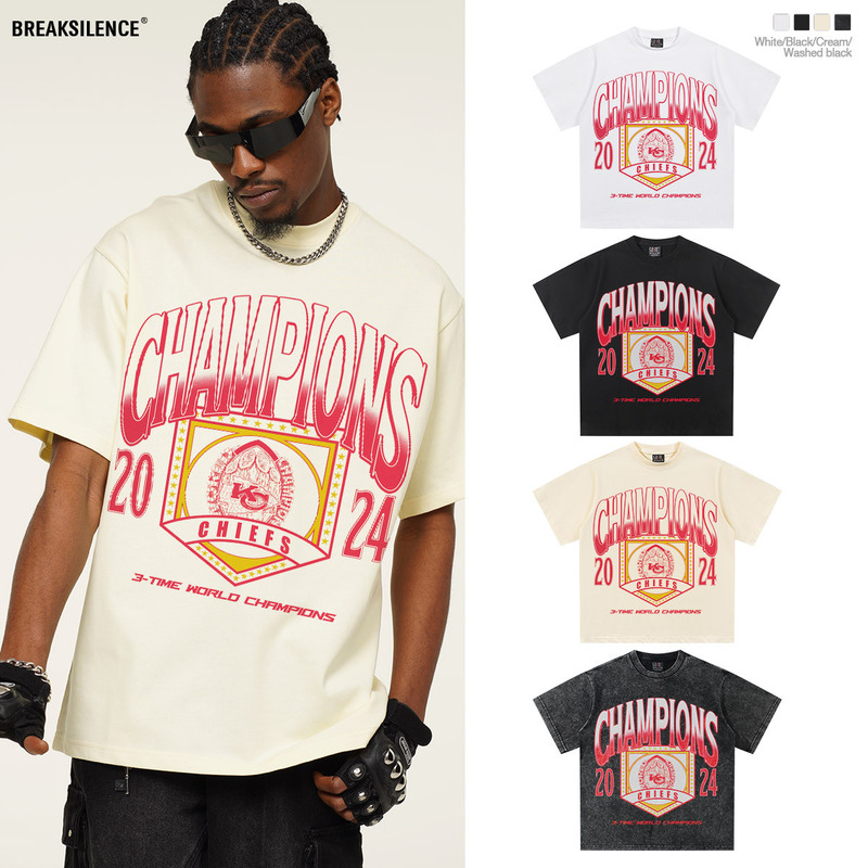 2025 Spring and Summer New Nfl Printed Short-Sleeved T-Shirt, Heavyweight Breathable Pure Cotton American Street Retro Men's and Women's T-Shirt Trend