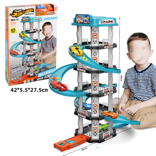 Boys parking building toy children's five-story multi-track parking building with sliding car track parking team