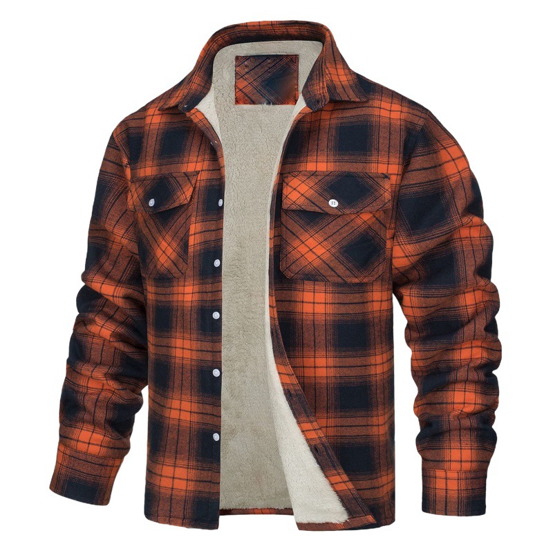 Chaqueta de los hombres europeos y americanos 2023 nuevo Amazon AliExpress manga larga solapa Plaid engrosada camisa chaqueta de los hombres