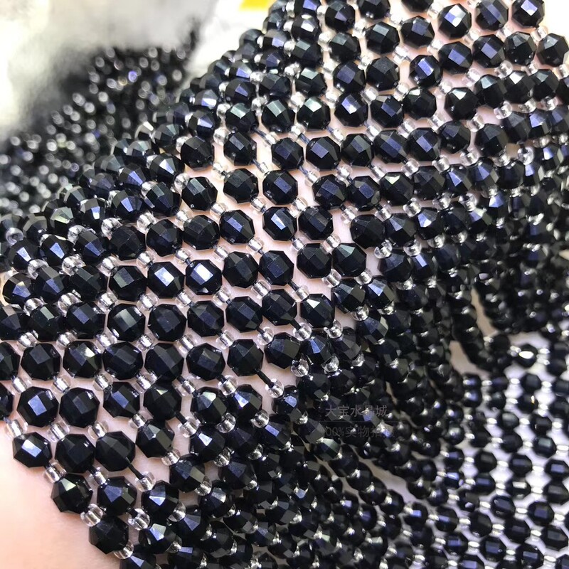 5*6MM Natural Black Agate Satellite Diamond Face Lantern Faceted Faceted Loose Beads Cut Corner Semi-finished Beads A