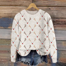 2024年新款数码3D圆领卫衣粗针布料上衣女圣诞款麋鹿圣诞老人E099