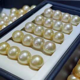 浅金色质感百搭款式光泽细腻 12-13mm裸珠颗粒批发销售海水珍珠