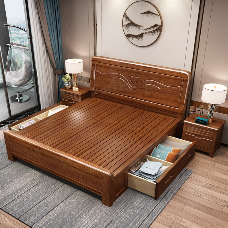Nueva cama de madera maciza china de nogal 1,8 m dormitorio cama simple moderna cama doble 1,5 m caja de almacenamiento cama de boda