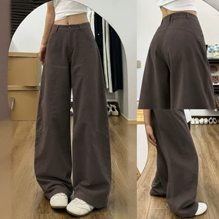 咖色工装阔腿裤女2026秋季新款小个子宽松休闲慵懒风美式弯刀裤子