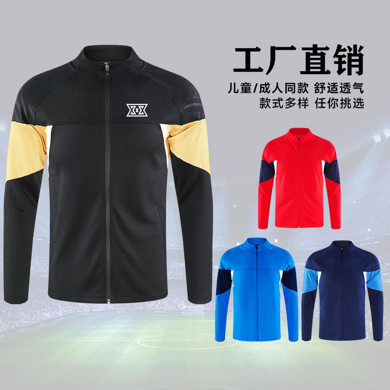 Demi-season football sports suit for training, breathable quick dry long-sleeve, jacket with zipper, set 2