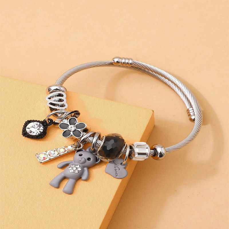 Panjia pulsera Dora DIY cuentas explosivas transfronterizas oso amor letras colgante cristal cuentas pulsera de acero inoxidable
