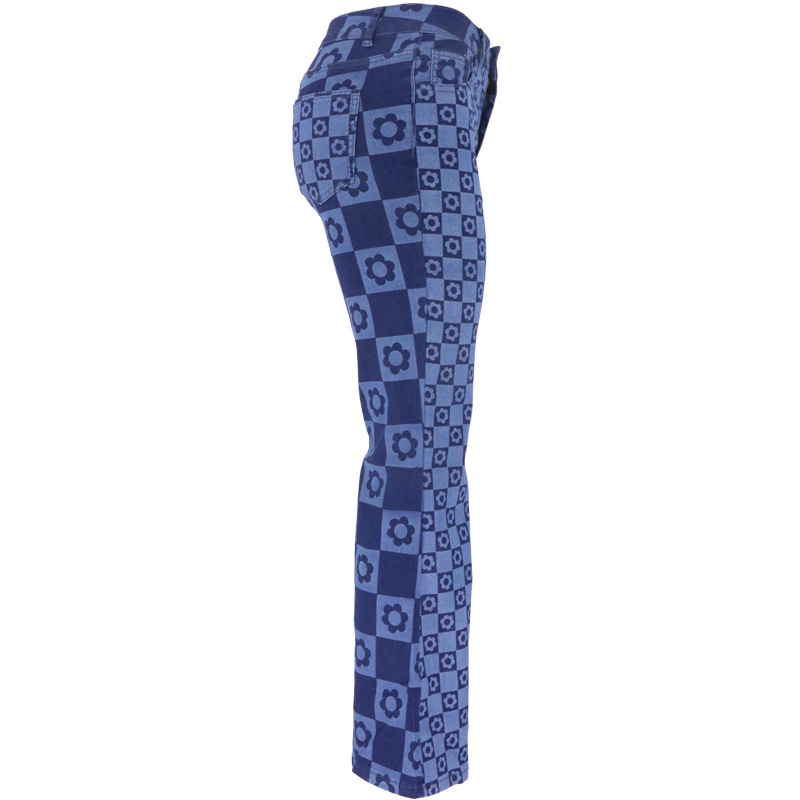 Dames flared jeans hoge taille donkerblauwe denim broek_voghion.com