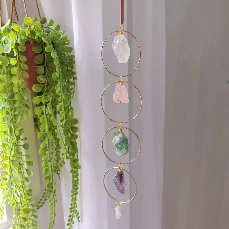 Трансграничный Raw Crystal Gemstone Wall Decor 4 Color взрывной колокольчик хрустальная настенная подвеска