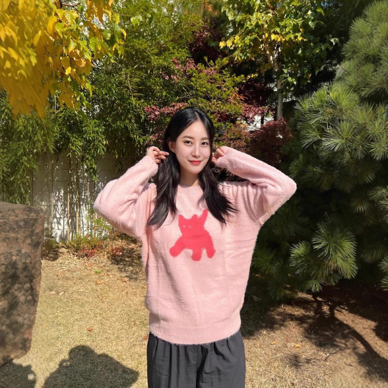 韩国小众潮牌aeae猫咪发光眼睛圆领毛衣女短款针织衫上衣秋冬款|undefined
