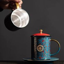陶瓷鎏银宫廷风办公马克杯带盖办公室高档个人专用茶水杯高端礼品