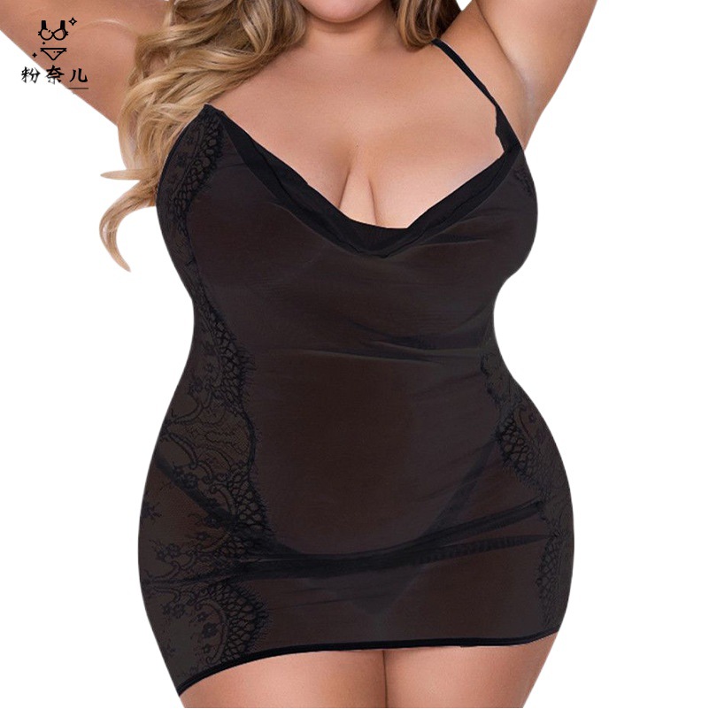 2023 nuevo europeo y americano más tamaño sexy camisón sexy traje de encaje transparente grasa sexy Lencería