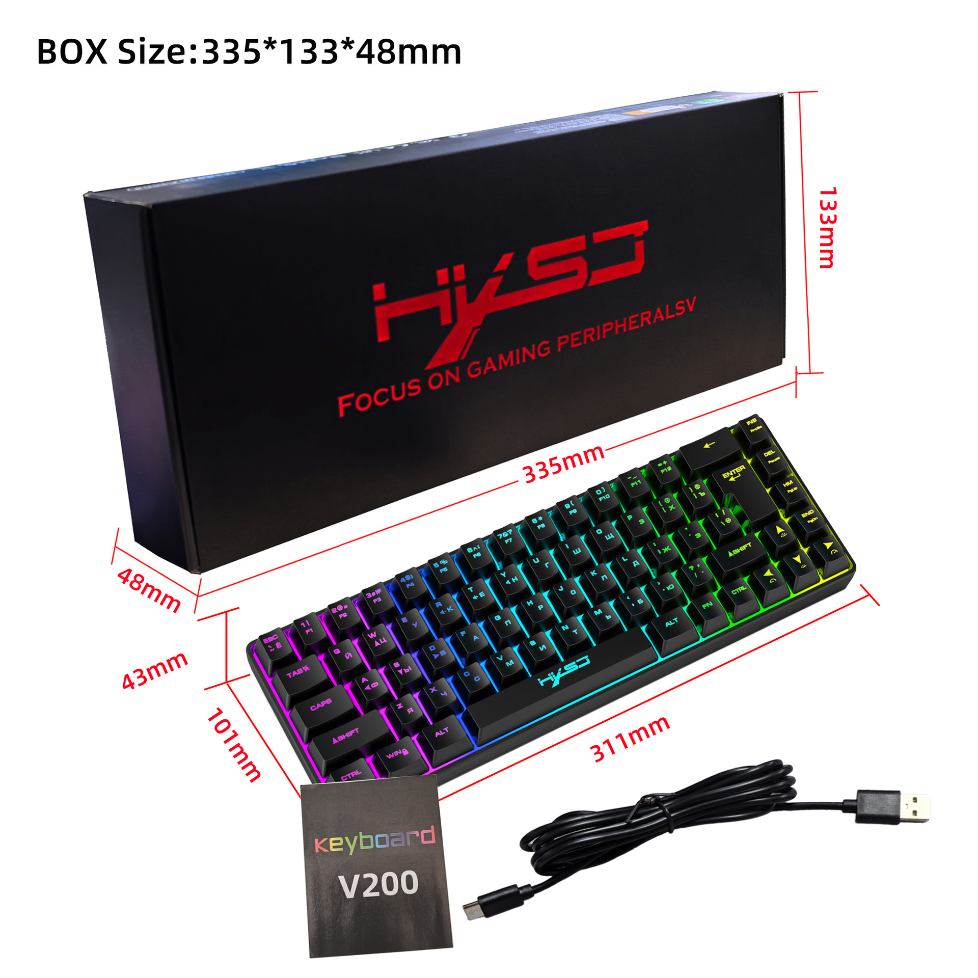 V200-68-key Russian keyboard black wired membrane keyboard