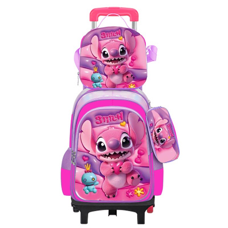 Los nuevos estudiantes de primaria transfronterizos pueden instalar una mochila escolar de dos ruedas y seis ruedas con barra de tracción, mochila de dibujos animados lindo para niños de tres piezas