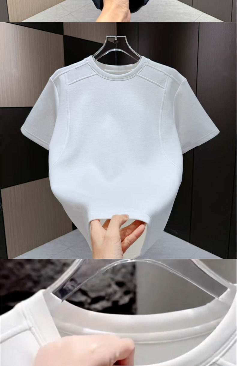 T-shirt homme décontracté à col rond texturé, coupe ample, manches courtes, style simple, idéal pour le printemps/été._voghion.com
