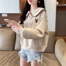 早秋翻领polo衫卫衣女春秋韩版宽松薄款小个子娃娃领百搭上衣外套