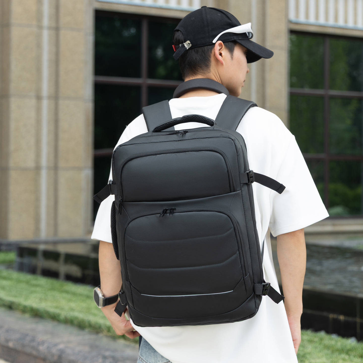 Mochila multifuncional nueva gran capacidad color sólido a prueba de rociadores mochila de computadora de negocios colgar tirón bolsa de viaje