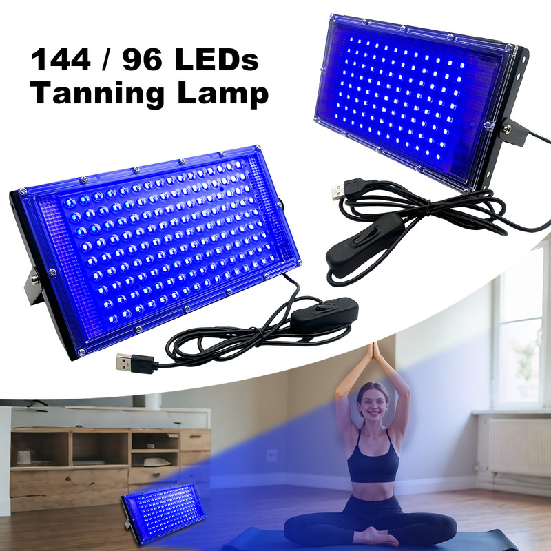 Cross-Border Popular Led Full Blue Light Tanning Lamp Household Daylight Bath Tanning Spotlight Indoor Bronze Sun-Drying Baking Lamp