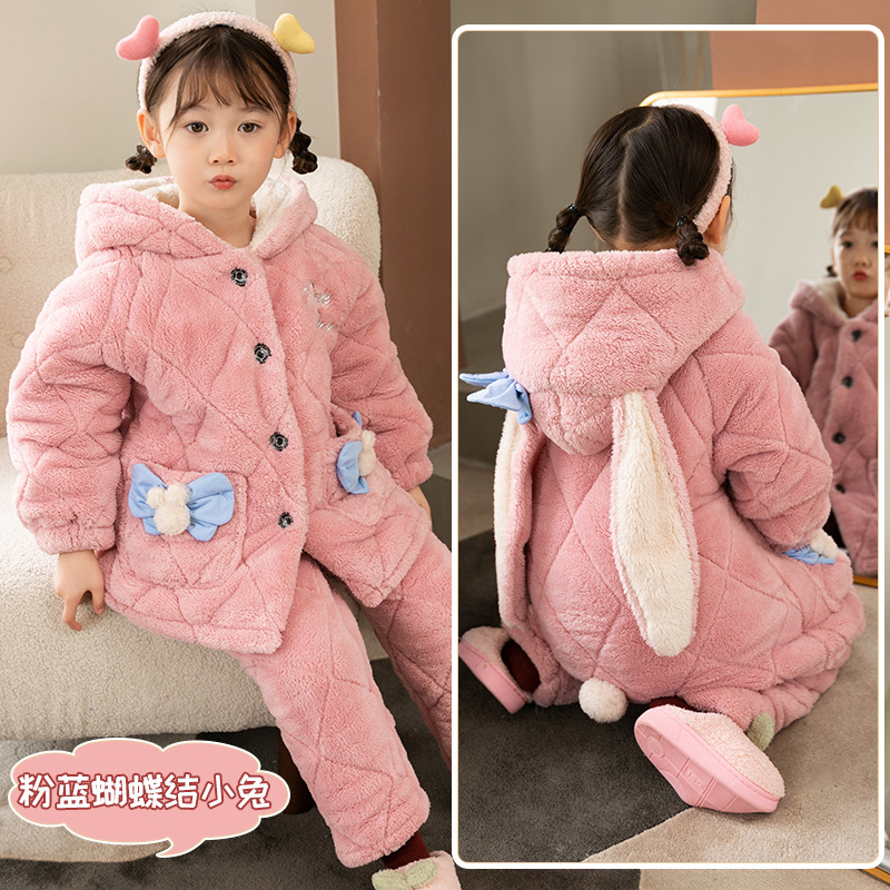 Demi-season coral velvet children's flannel quilted winter pijama