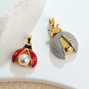 Cute Copper Micro-Inlaid Seven-Star Ladybug Necklace Pendant, Feminine and Cute Insect Pendant Earrings, Bracelet Accessories, Single Pendant
