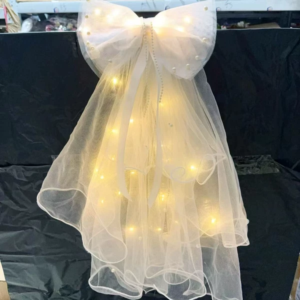 Big bow pearl veil - warm lamp