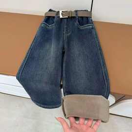 黁白女童裤子加绒牛仔裤加厚秋冬冬季新款2025一体儿童洋气中大童