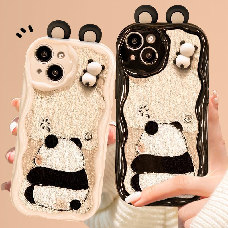Suitable for Apple 16Promax Mobile Phone Case Iphone15/14 Stereo Panda Doll 14/13 Cute Cream Explosion