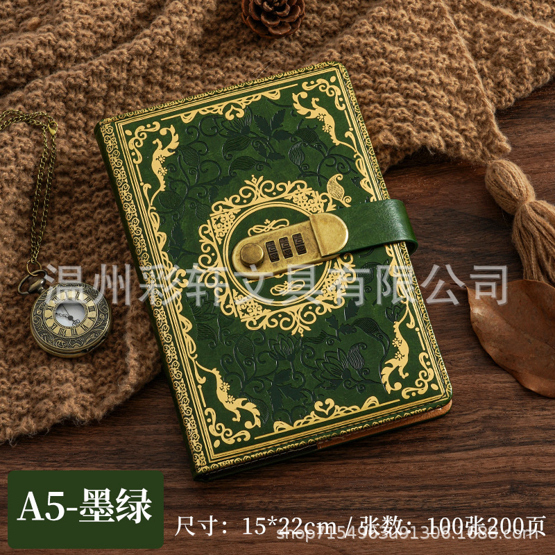 跨境A5复古密码日记本带锁加厚创意手账本学生日记本文具笔记本子|undefined