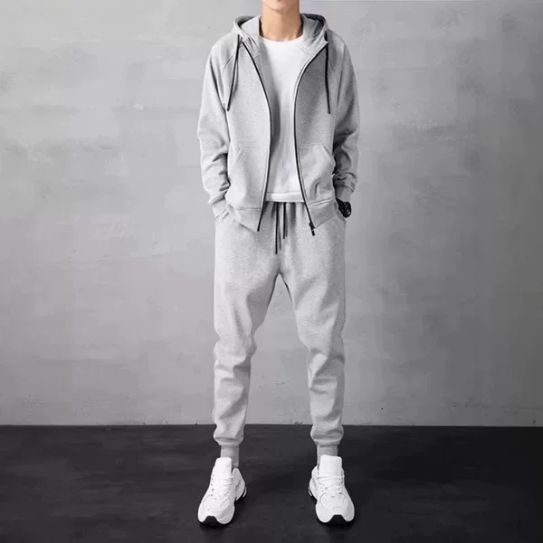 Men's Casual Sports Cardigan suit Spring and Autumn New Loose Outdoor Hooded Zipper Sweater Two-piece Set